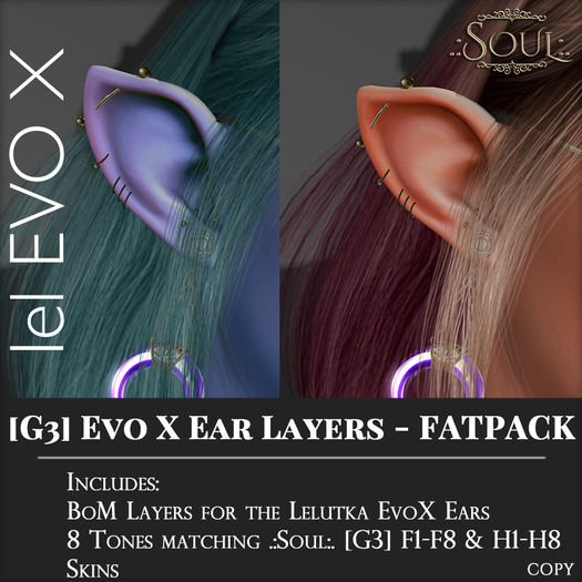 Second Life Marketplace - .:S:. [G3] lel EvoX Ear Layers - [FATPACK]